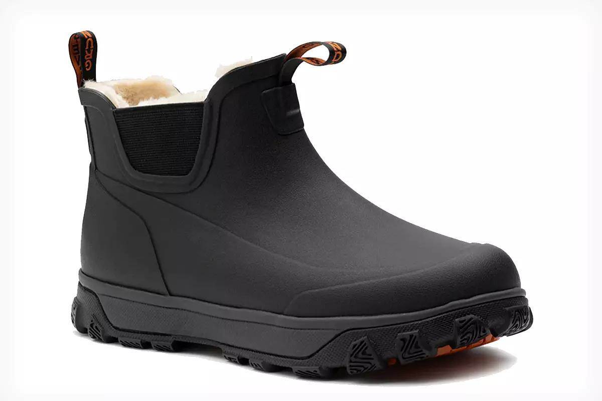 Studio photo of black Grundens Deviation Sherpa Ankle Boots