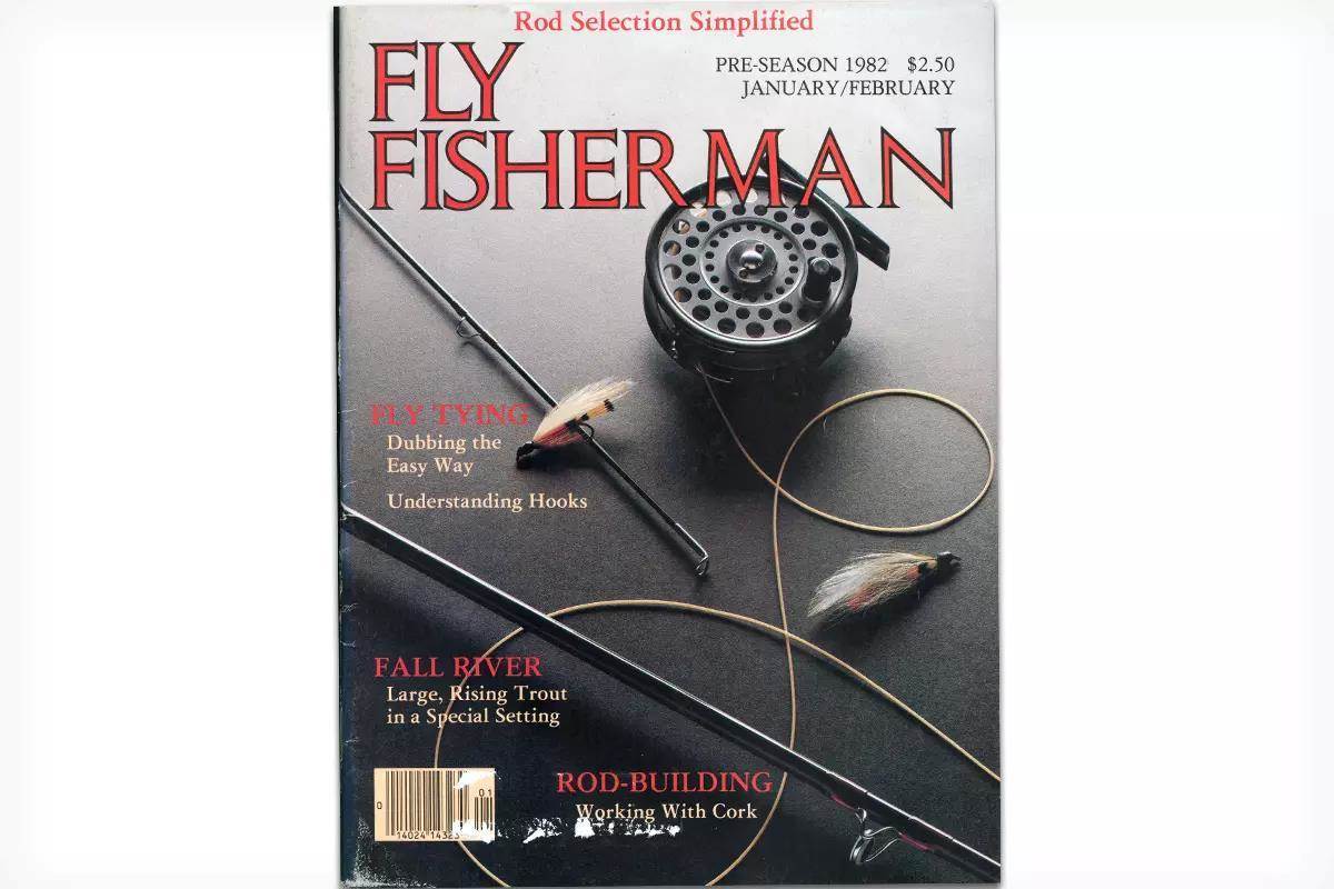 Cover of the Jan-Feb 1982 issue of Fly FIsherman showing rod sections, flies, and a fly reel.