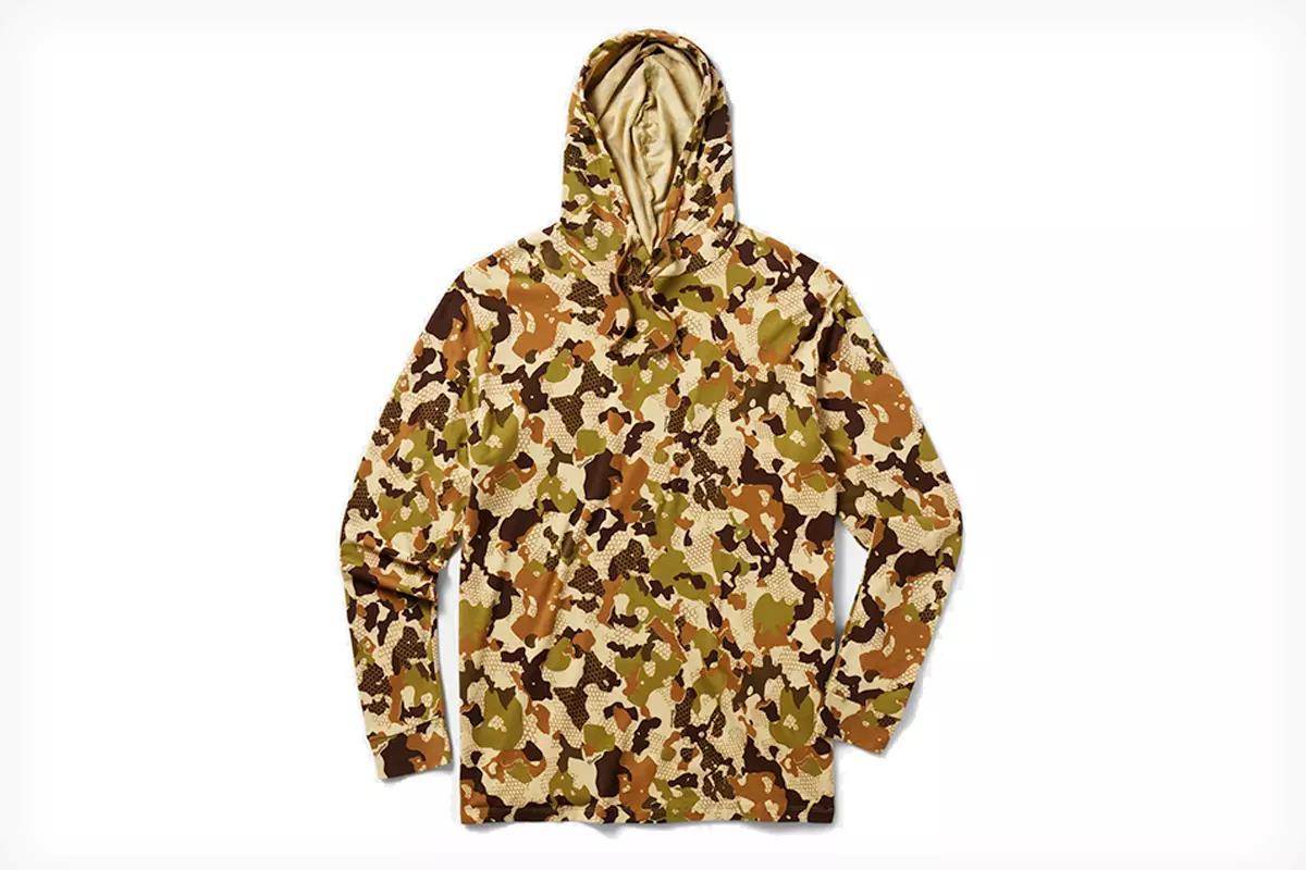 Studio photo of a camouflage hoodie