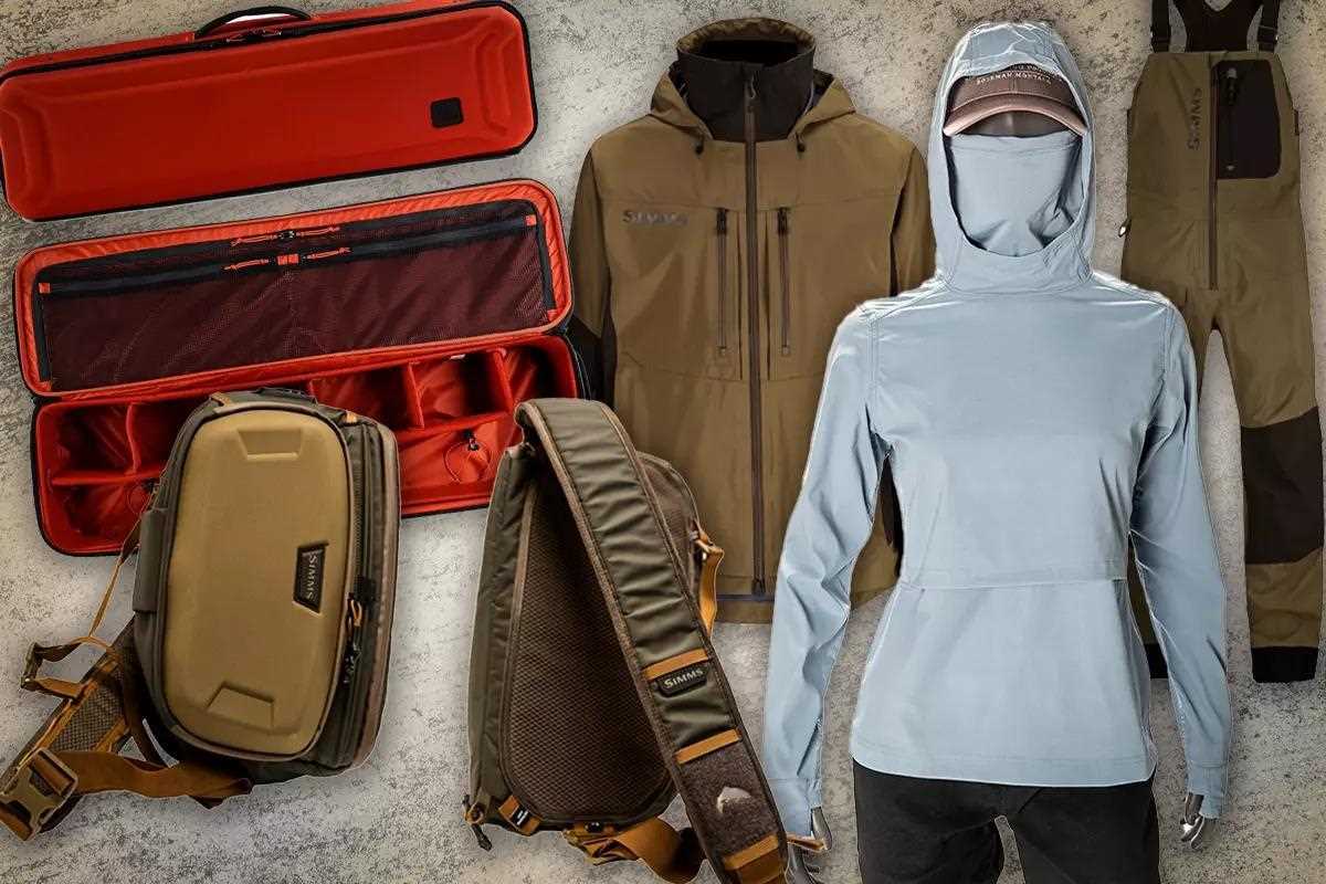 A collage of Simms apparel and gear. 