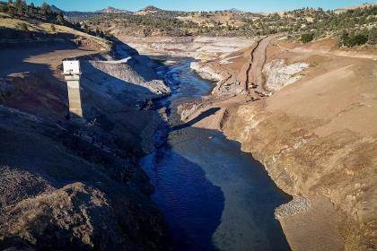 Water flowing through the former dam site on the final remaining Klamath River dam. 