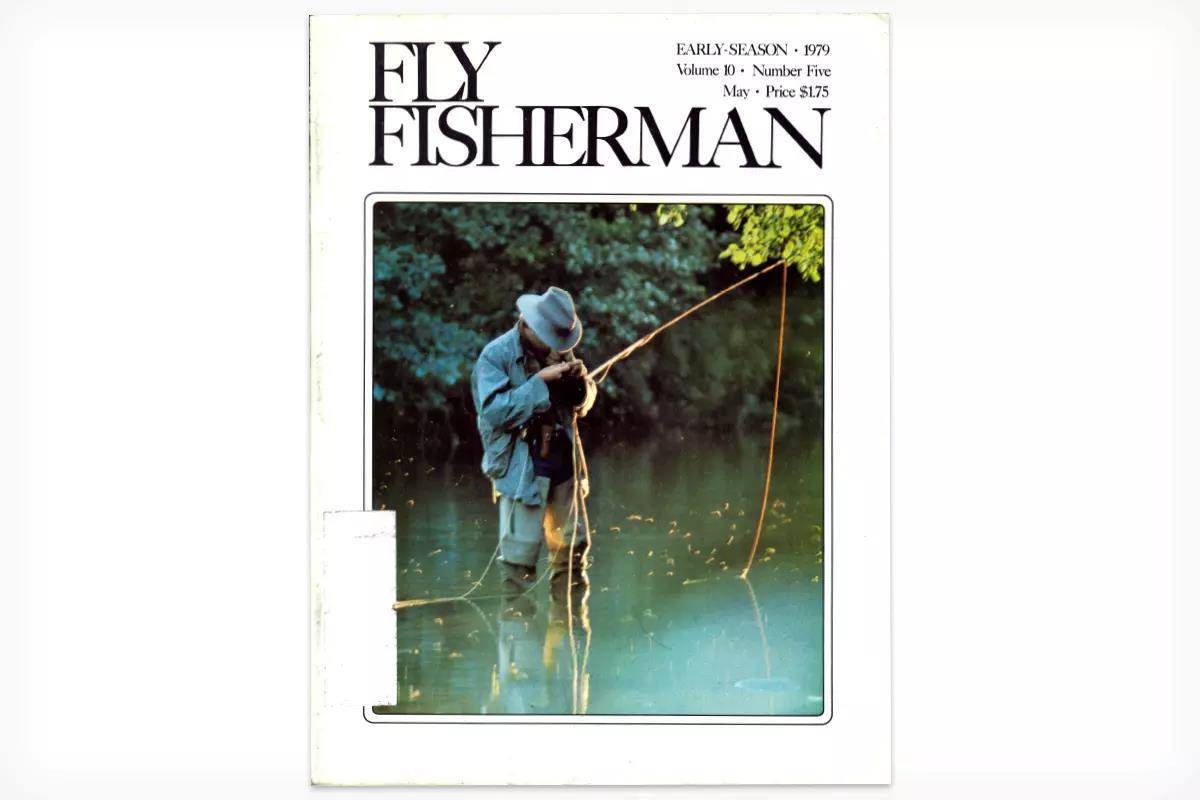 The cover of the May 1979 issue of Fly Fisherman showing a fly angler wading knee-deep tying a fly on his line.