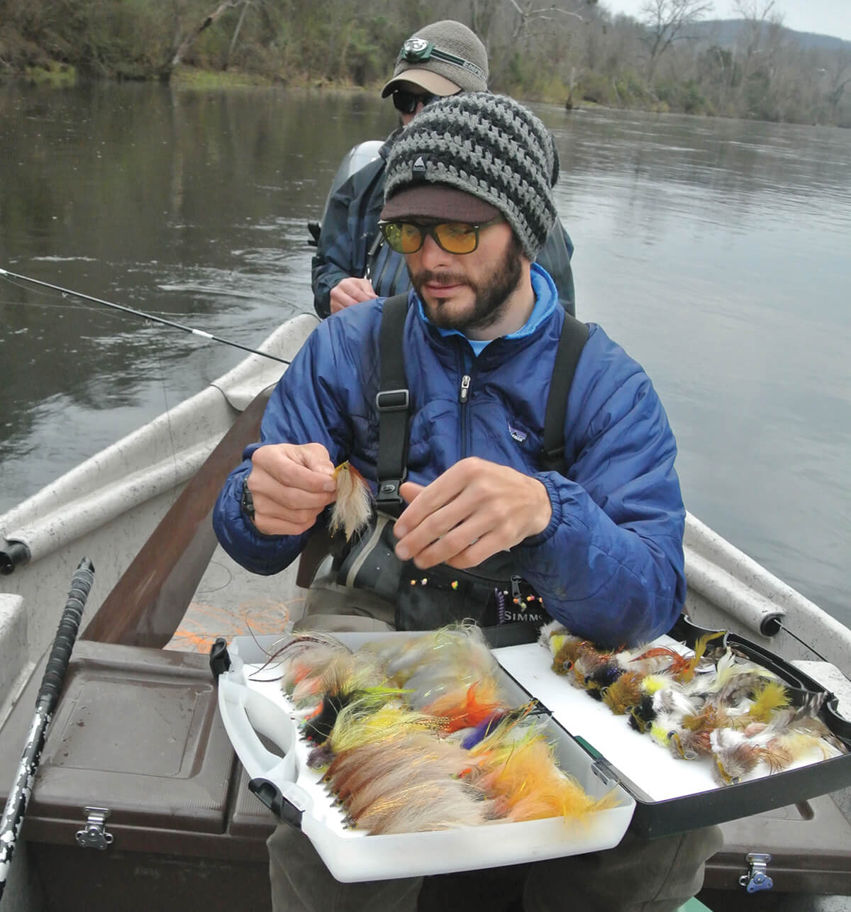 Fly fishing fly box, fishing from a boat